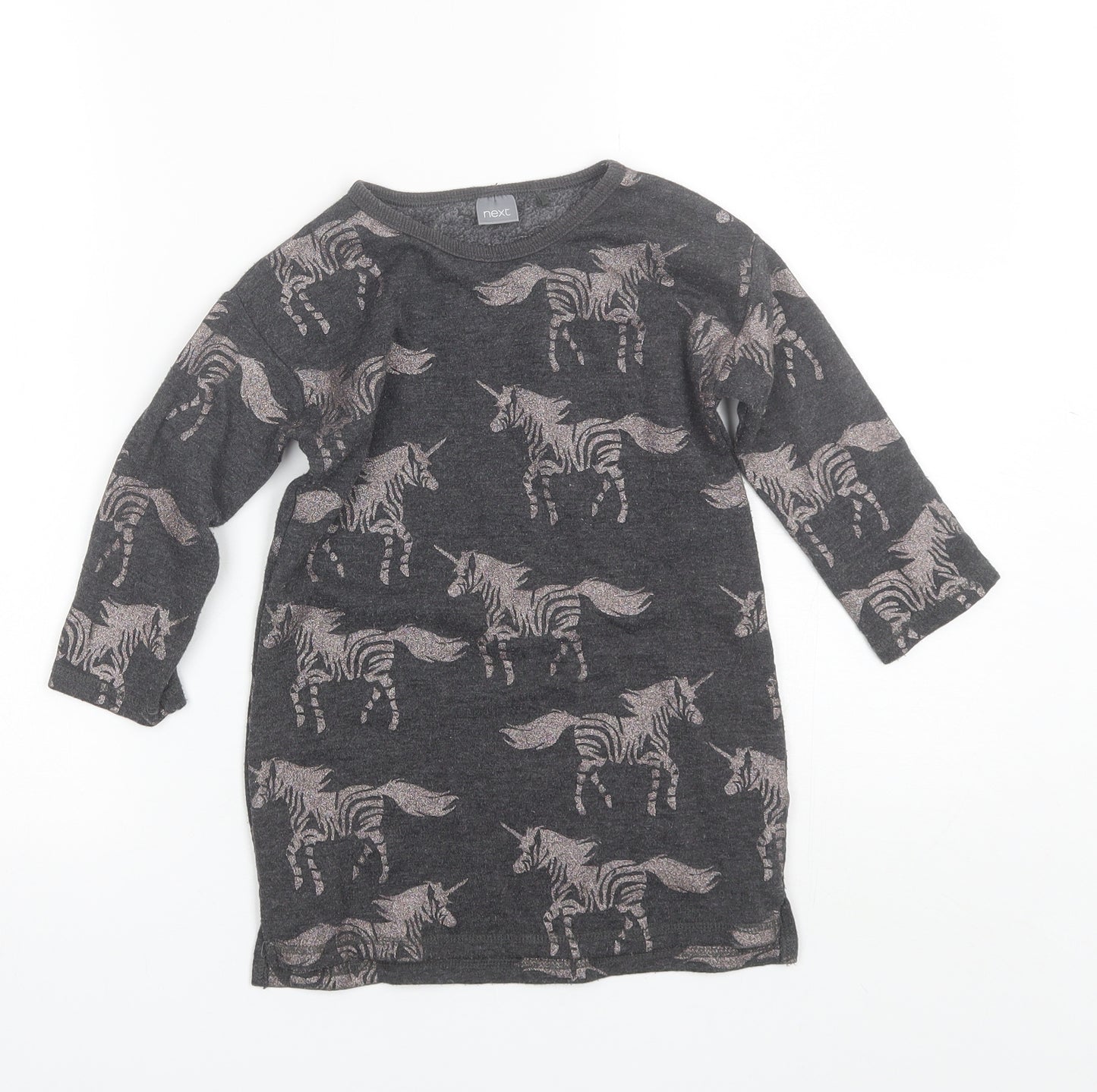 NEXT Girls Grey  Viscose Jumper Dress  Size 2-3 Years  Round Neck