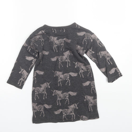 NEXT Girls Grey  Viscose Jumper Dress  Size 2-3 Years  Round Neck