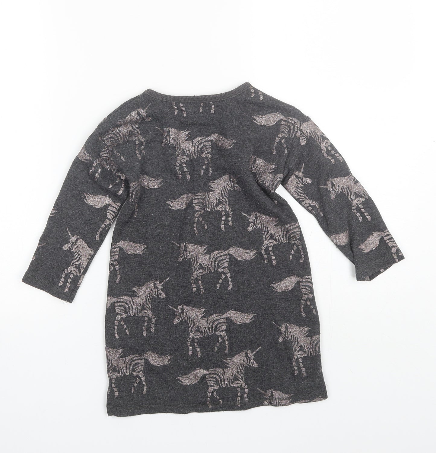 NEXT Girls Grey  Viscose Jumper Dress  Size 2-3 Years  Round Neck