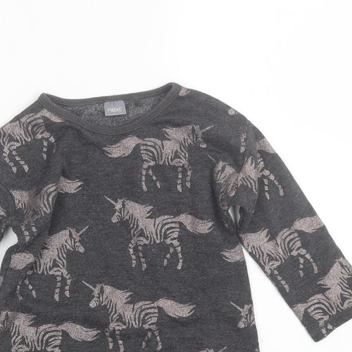 NEXT Girls Grey  Viscose Jumper Dress  Size 2-3 Years  Round Neck