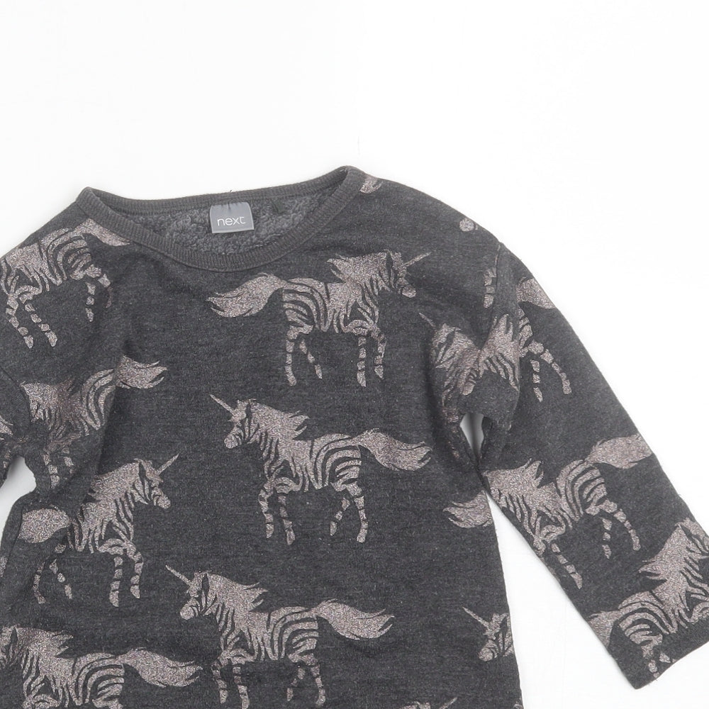 NEXT Girls Grey  Viscose Jumper Dress  Size 2-3 Years  Round Neck