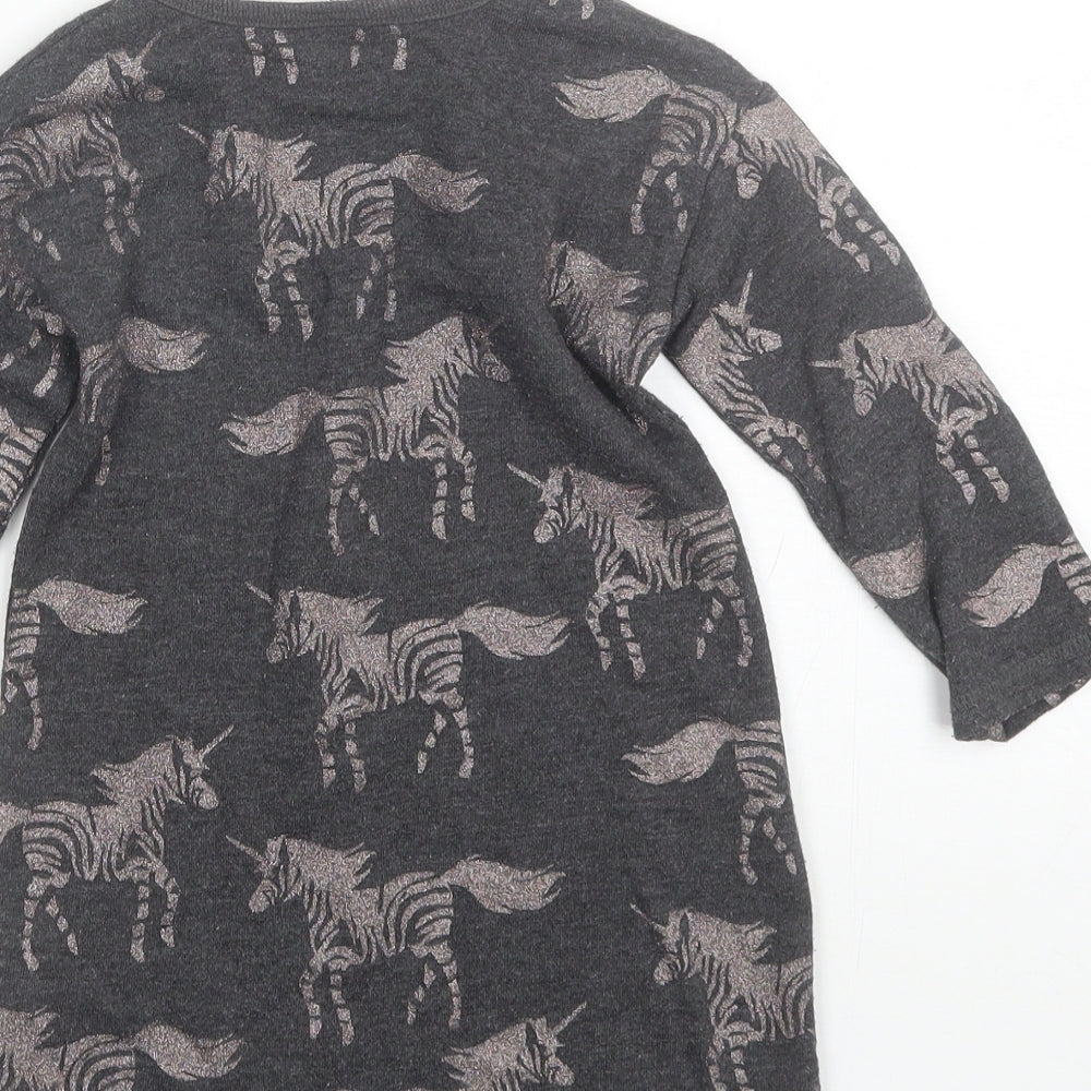 NEXT Girls Grey  Viscose Jumper Dress  Size 2-3 Years  Round Neck