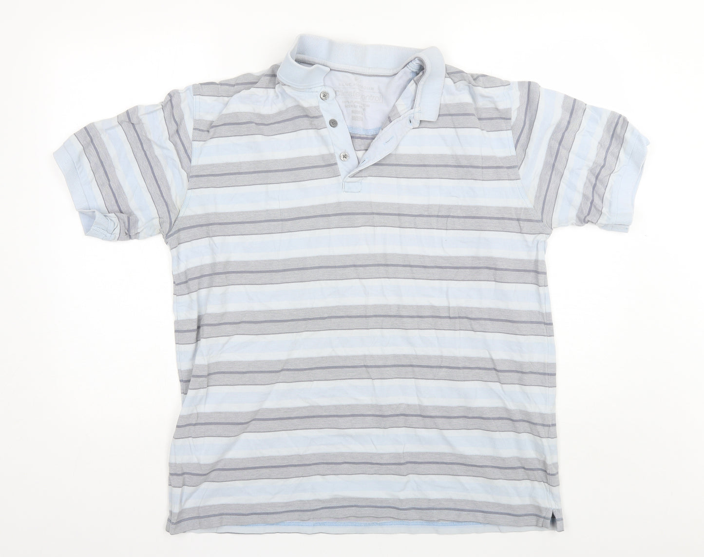 Marks and Spencer Mens Blue Striped Cotton  Polo Size L Collared