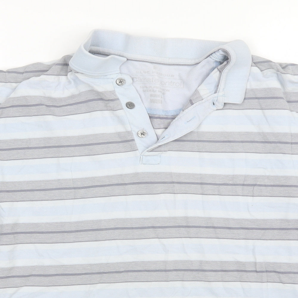Marks and Spencer Mens Blue Striped Cotton  Polo Size L Collared