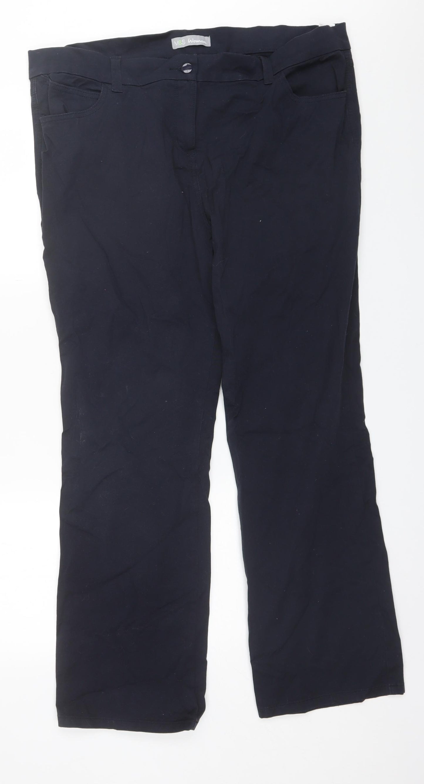 Marks and Spencer Womens Blue  Cotton Trousers  Size 20 L29 in Regular