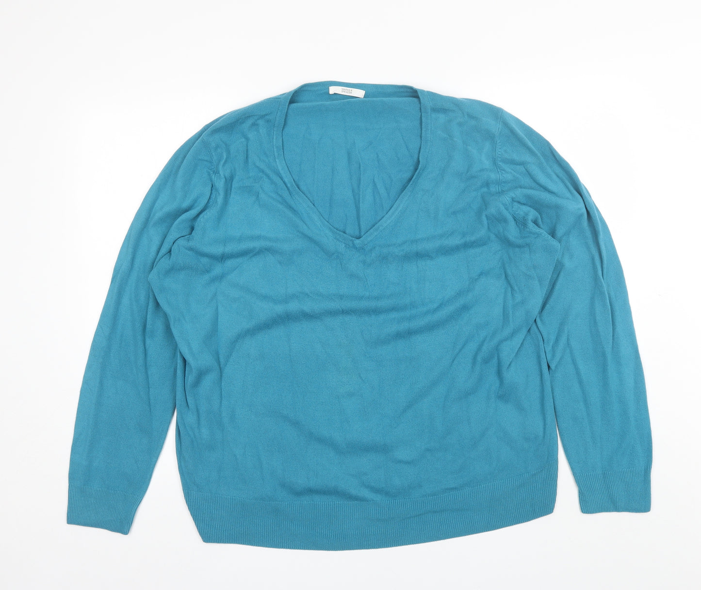 Marks and Spencer Womens Blue V-Neck  Acrylic Pullover Jumper Size 22