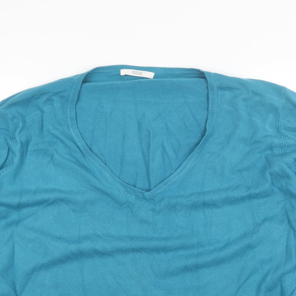 Marks and Spencer Womens Blue V-Neck  Acrylic Pullover Jumper Size 22
