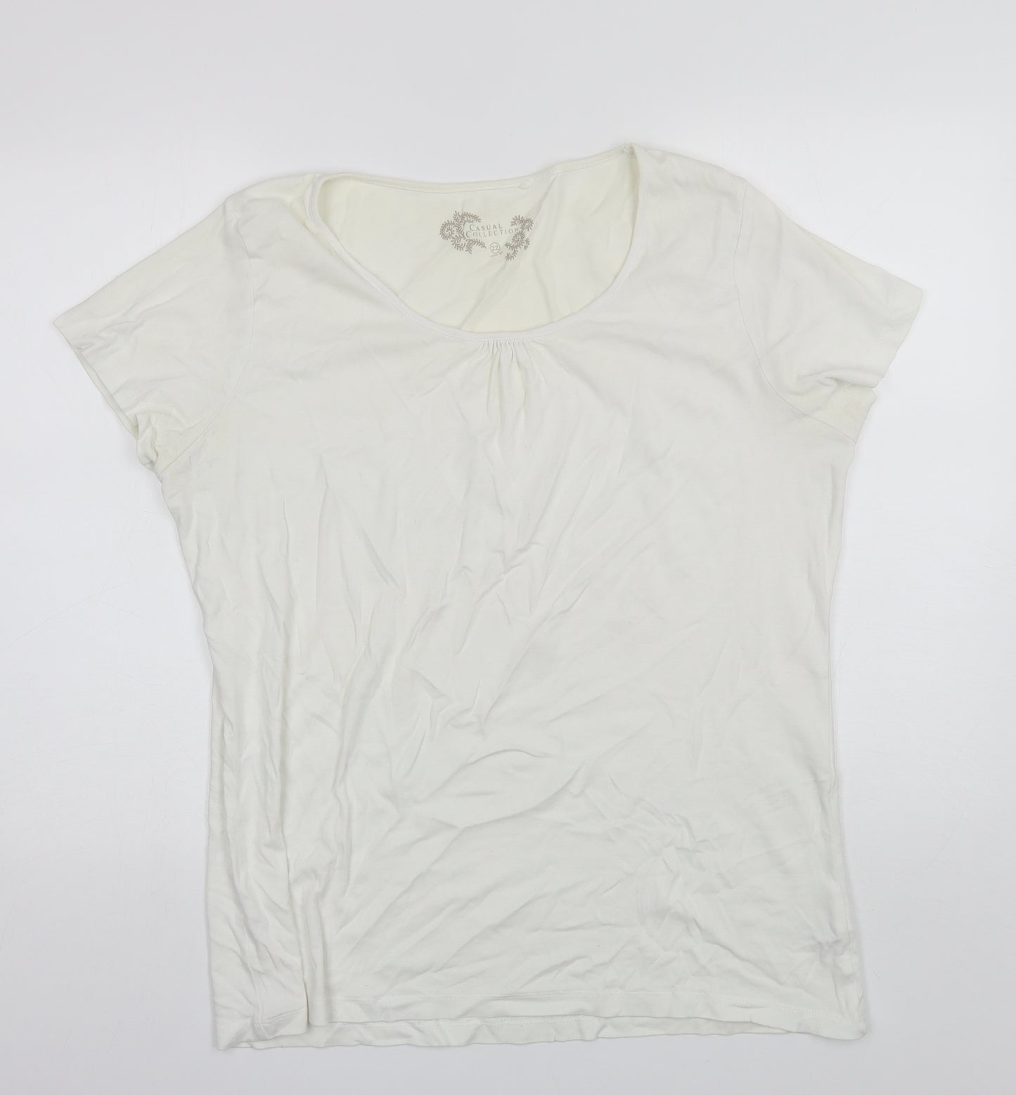Casual Collection Womens White  Cotton Basic T-Shirt Size 22 Round Neck
