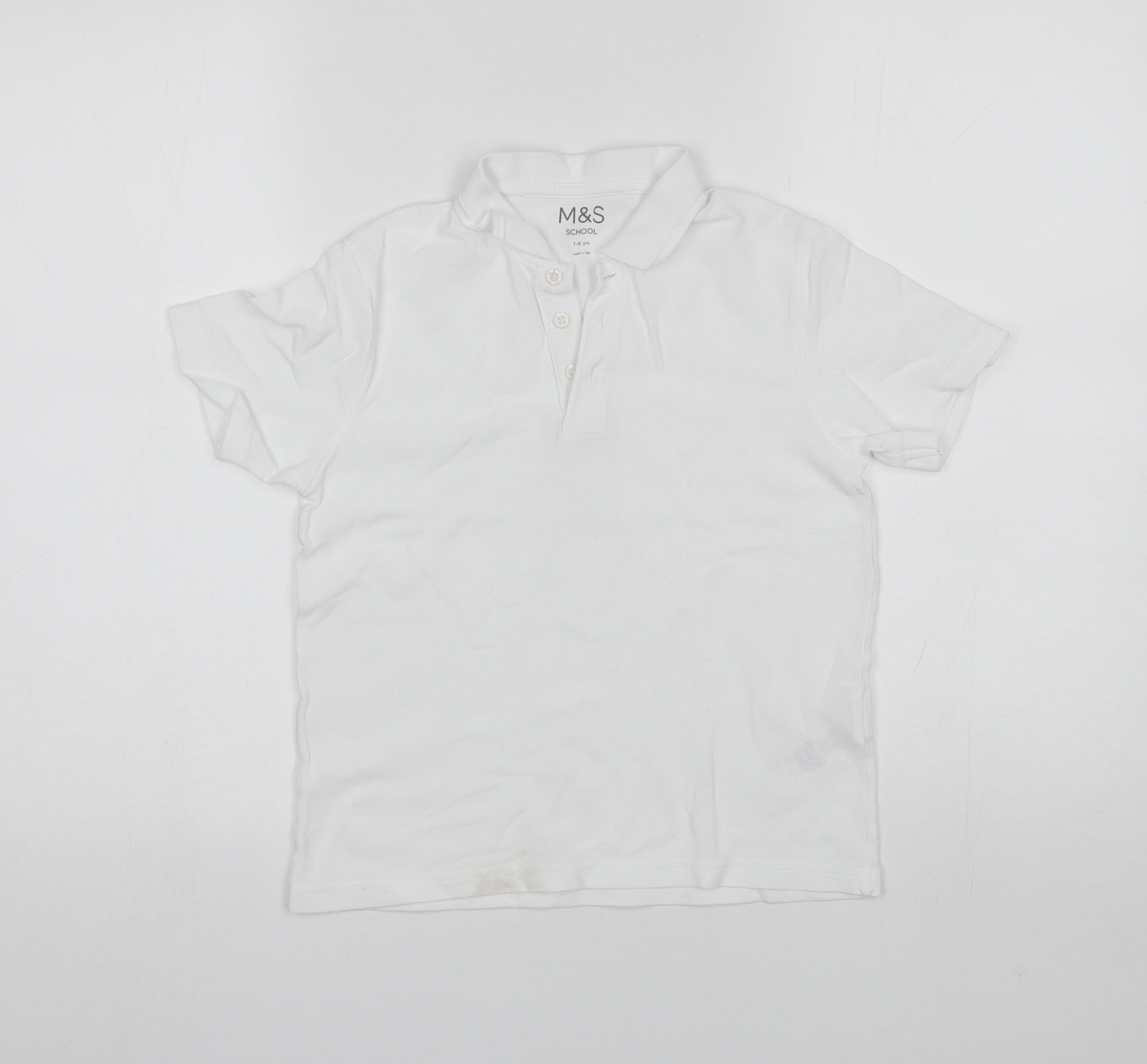 Marks and Spencer Boys White  Cotton Basic Polo Size 7-8 Years Collared