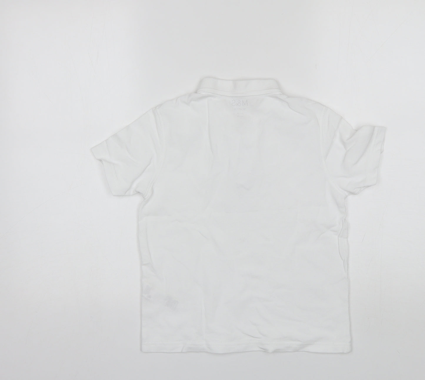 Marks and Spencer Boys White  Cotton Basic Polo Size 7-8 Years Collared