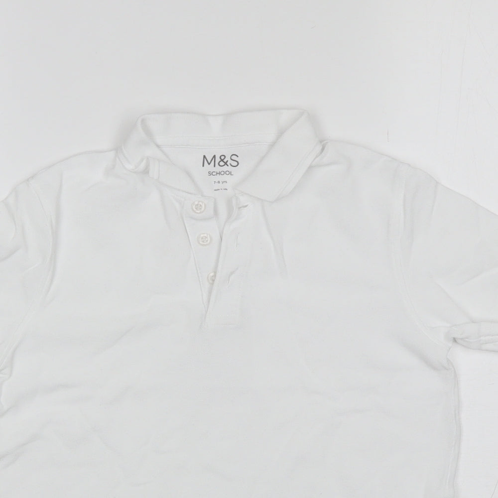 Marks and Spencer Boys White  Cotton Basic Polo Size 7-8 Years Collared