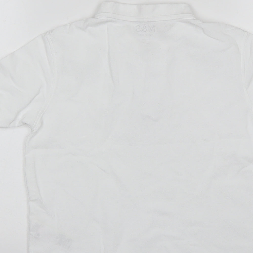 Marks and Spencer Boys White  Cotton Basic Polo Size 7-8 Years Collared