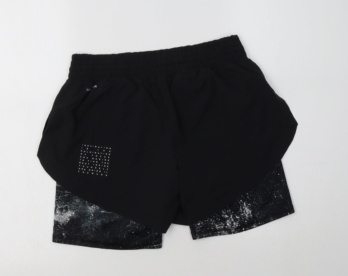 Reebok Womens Black Geometric Polyester Compression Shorts Size S L6 in Regular