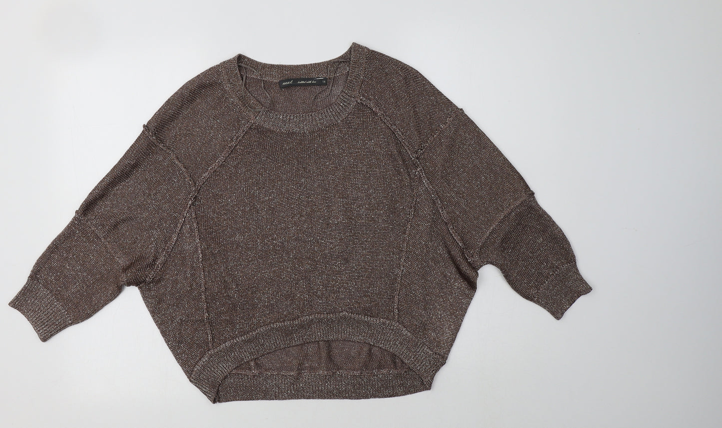 NEXT Womens Brown Crew Neck  Viscose Henley Jumper Size 14
