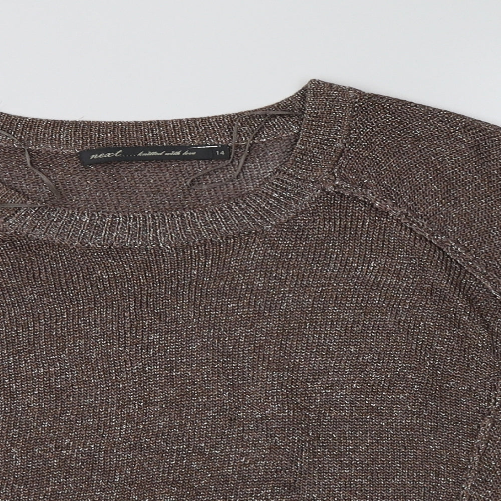 NEXT Womens Brown Crew Neck  Viscose Henley Jumper Size 14