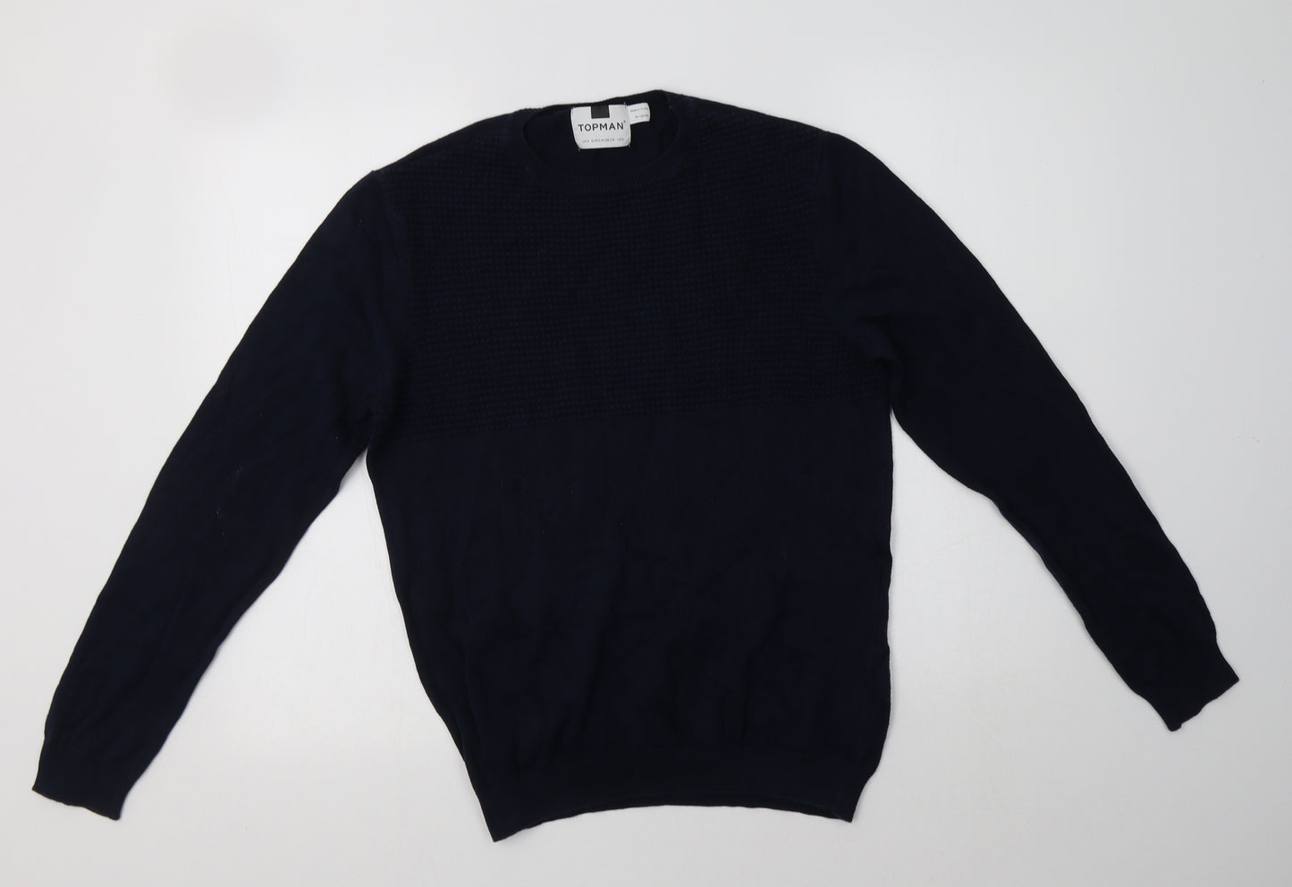 Topman Mens Blue Crew Neck  Cotton Pullover Jumper Size S