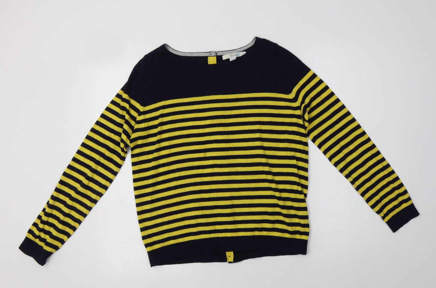 Boden Womens Yellow Round Neck Striped Cotton Pullover Jumper Size S
