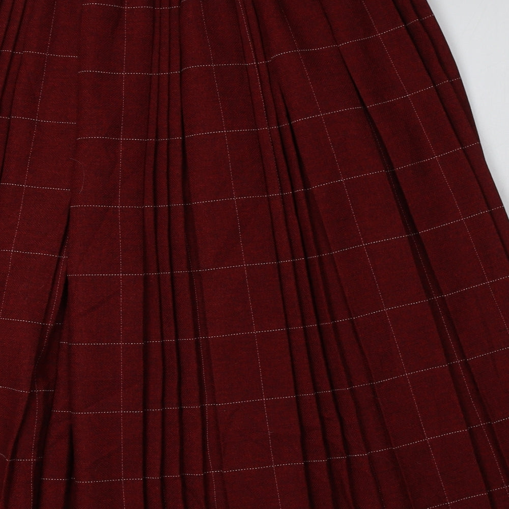 Emma Womens Red Check Polyester Pleated Skirt Size M