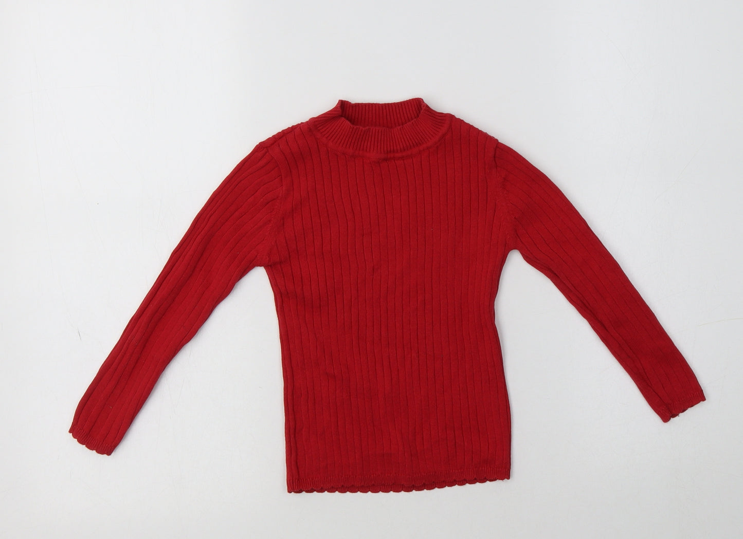 TU Girls Red Mock Neck  Cotton Pullover Jumper Size 3-4 Years