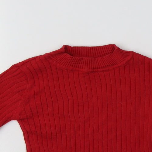 TU Girls Red Mock Neck  Cotton Pullover Jumper Size 3-4 Years