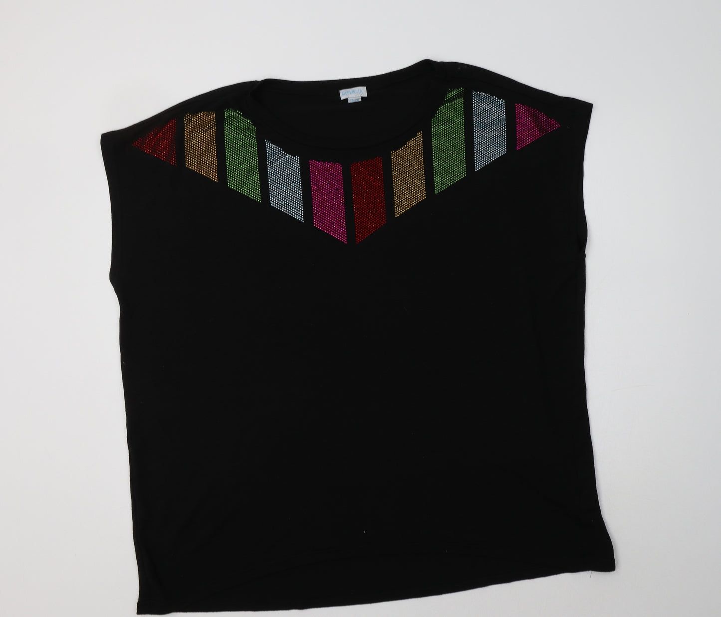 Blue Vanilla Womens Black Geometric Polyester Tunic Blouse Size 20 Crew Neck