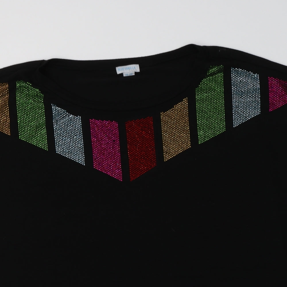 Blue Vanilla Womens Black Geometric Polyester Tunic Blouse Size 20 Crew Neck