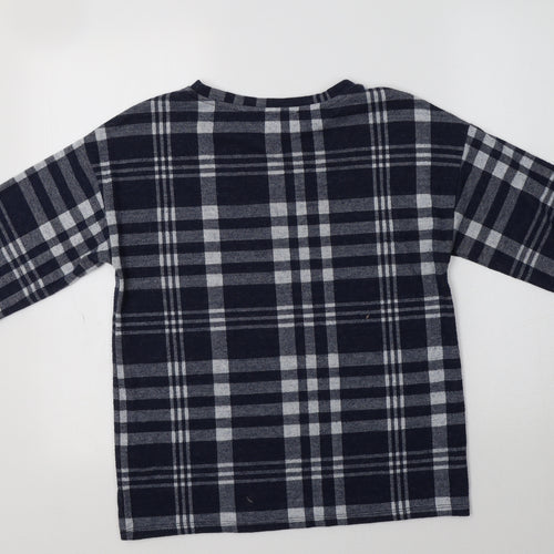 M&S Womens Blue Crew Neck Check Polyester Pullover Jumper Size 8