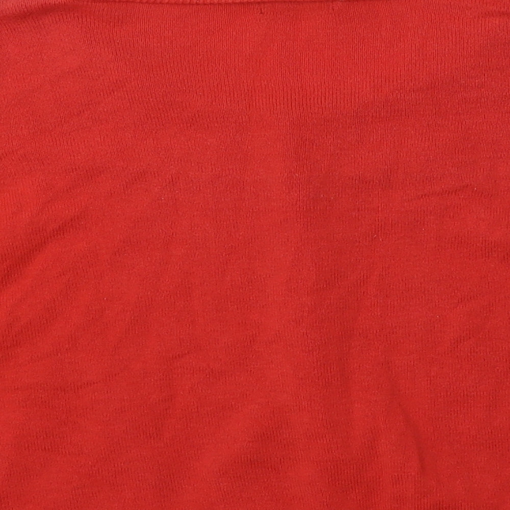 F&F Womens Red Crew Neck  Cotton Cardigan Jumper Size 8   - Lace Detail