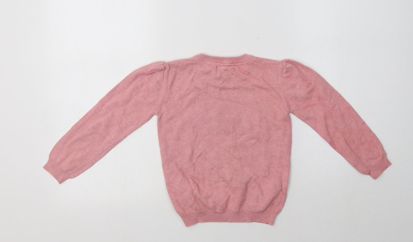 Primark Girls Pink Crew Neck  Cotton Pullover Jumper Size 6-7 Years   - Heart