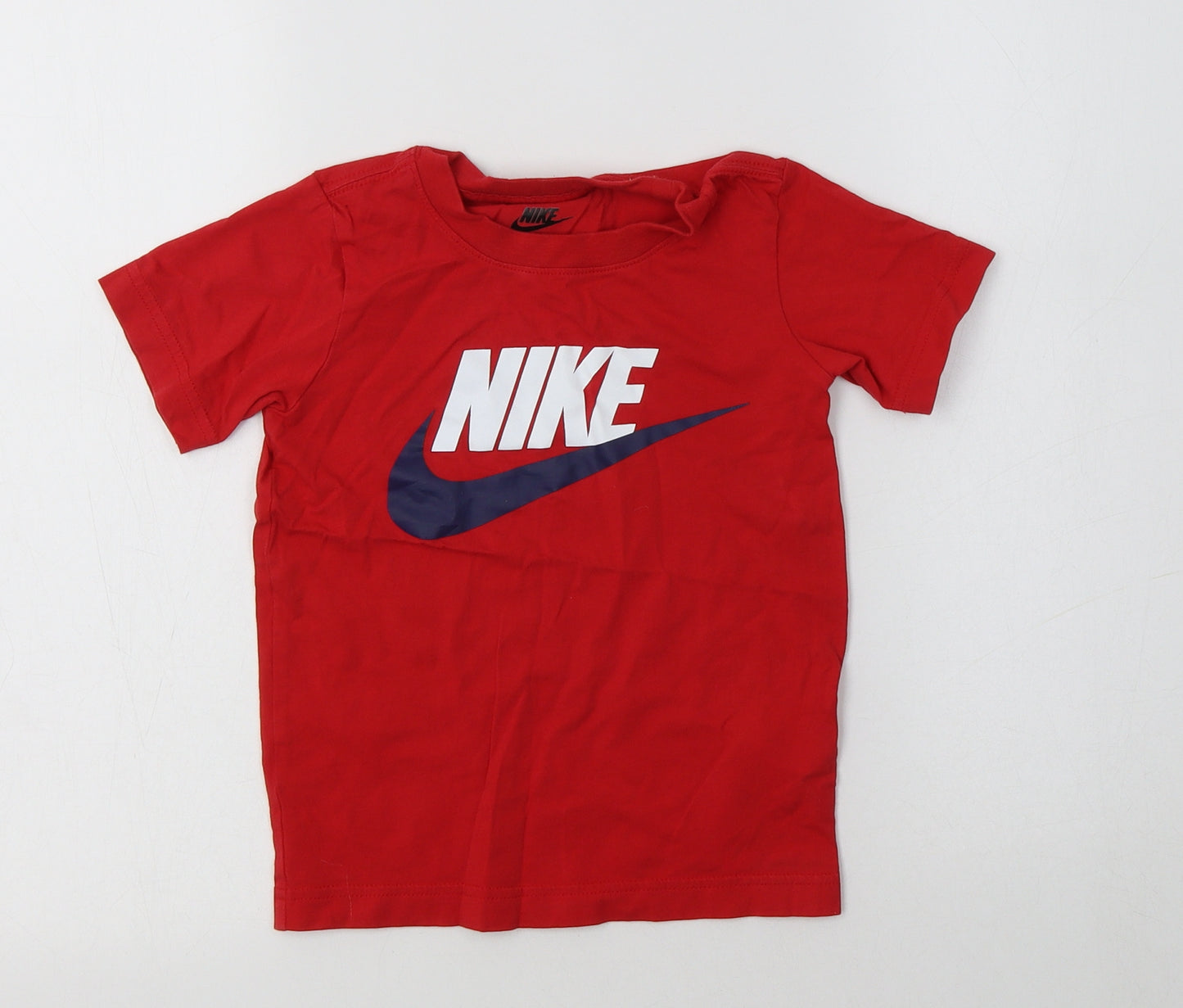 Nike Boys Red  Cotton Basic T-Shirt Size 4-5 Years Crew Neck