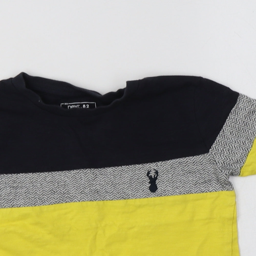 NEXT Boys Yellow Striped Cotton Basic T-Shirt Size 4 Years Crew Neck