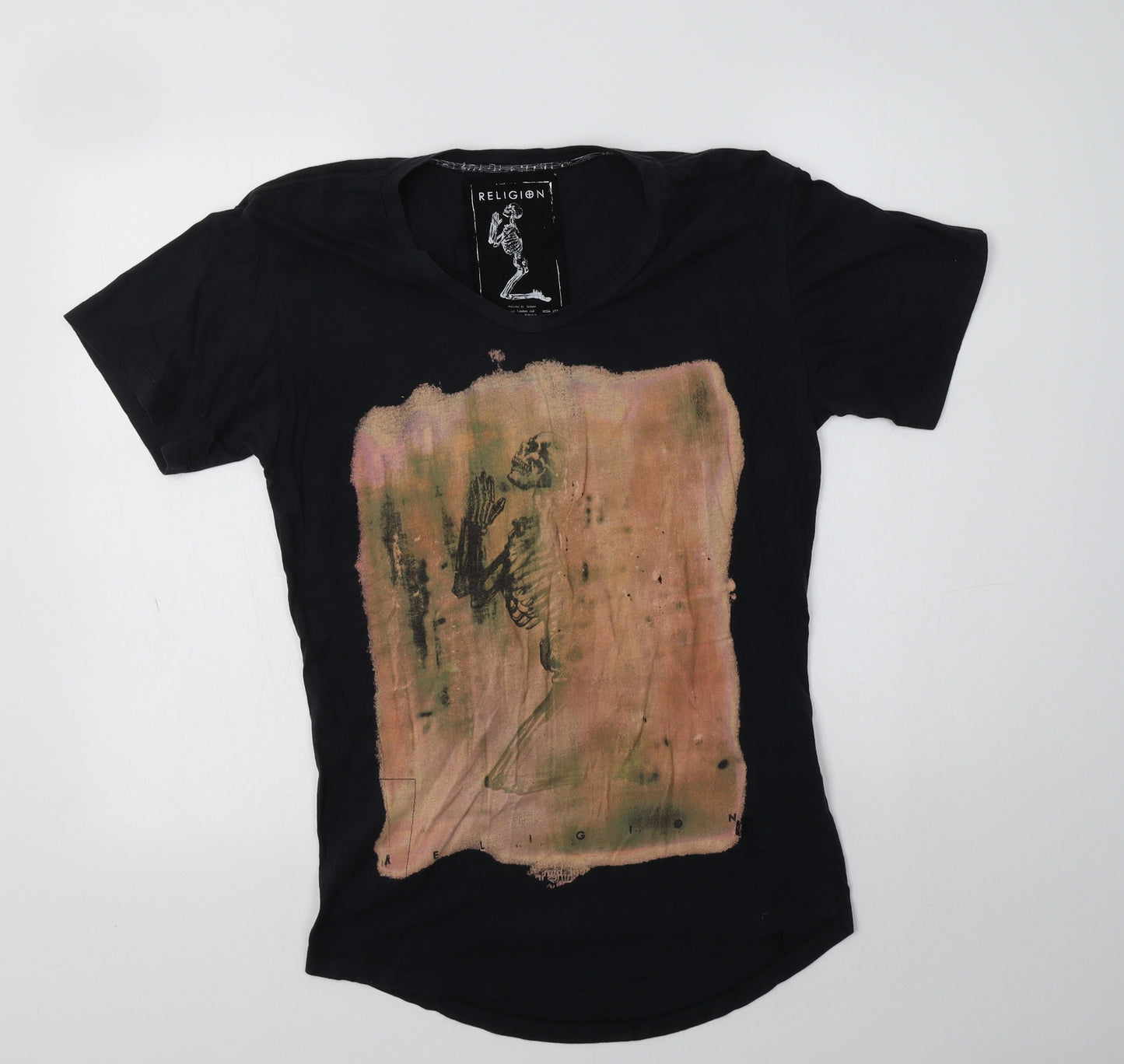 Religion Mens Black  Cotton  T-Shirt Size M V-Neck