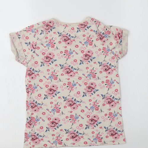 Primark Girls Ivory Floral Cotton Basic T-Shirt Size 8-9 Years Crew Neck  - Love