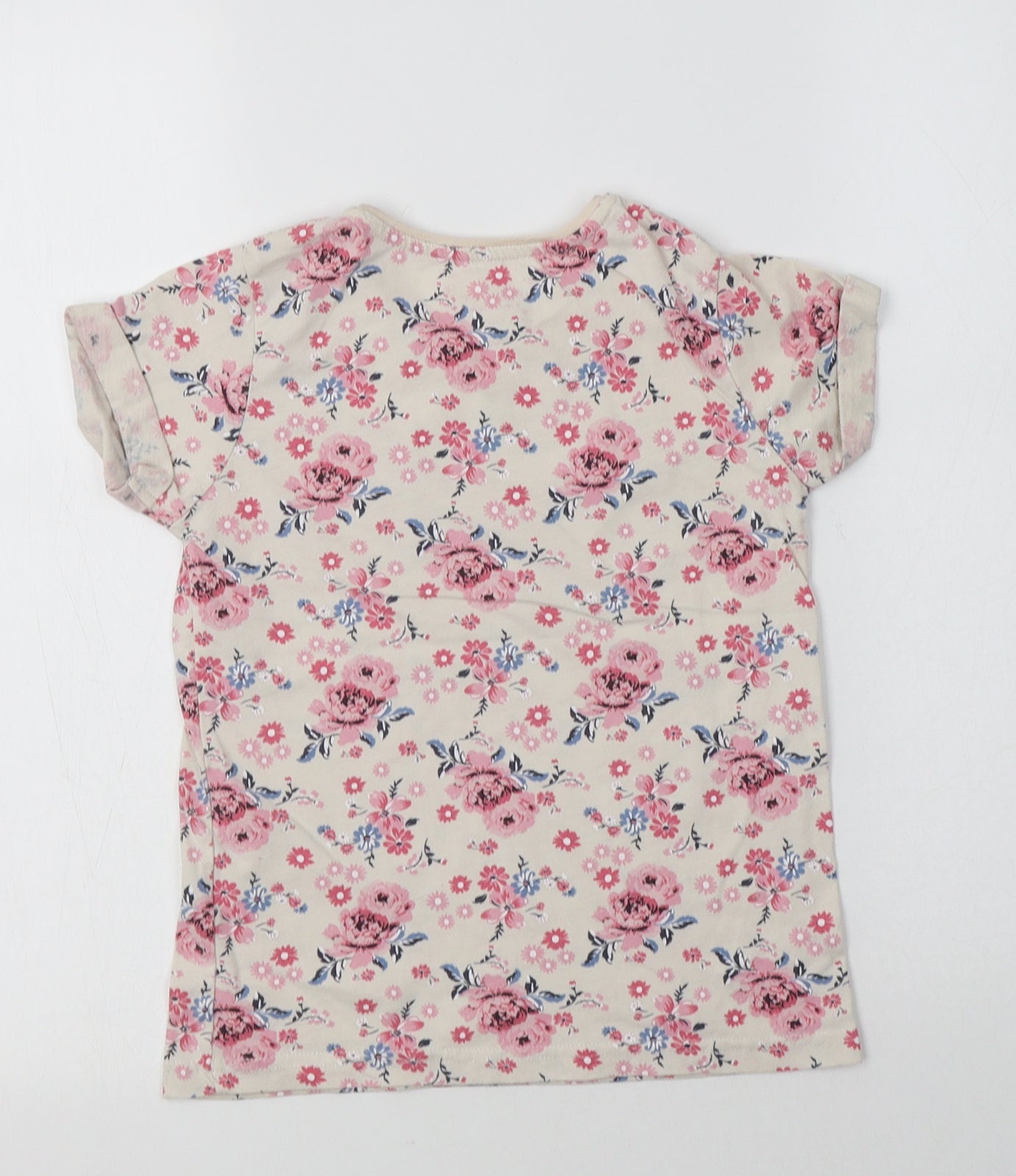 Primark Girls Ivory Floral Cotton Basic T-Shirt Size 8-9 Years Crew Neck  - Love