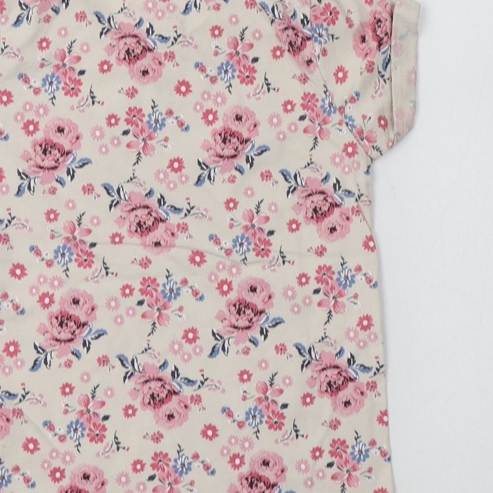 Primark Girls Ivory Floral Cotton Basic T-Shirt Size 8-9 Years Crew Neck  - Love
