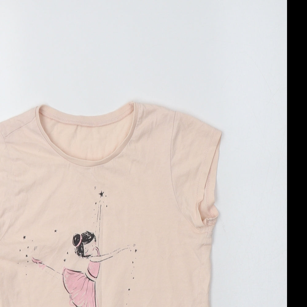 George Girls Pink  Cotton Basic T-Shirt Size 7-8 Years Crew Neck  - Ballerina