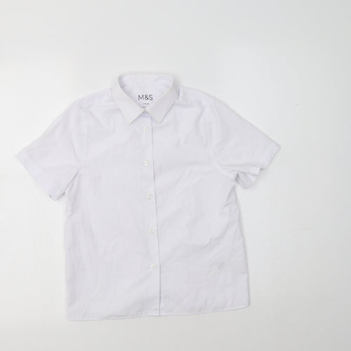 M&S Boys White  Polyester Basic Button-Up Size 7-8 Years Collared  - School Wear