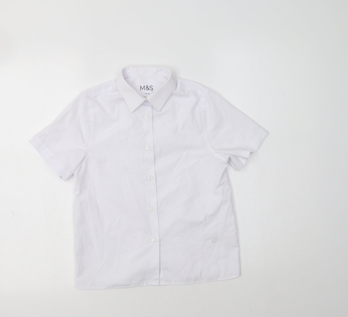 M&S Boys White  Polyester Basic Button-Up Size 7-8 Years Collared  - School Wear
