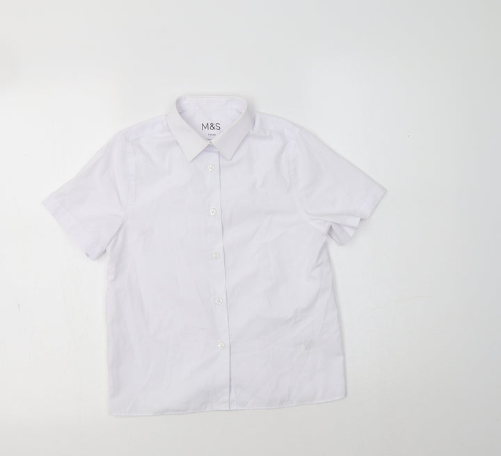 M&S Boys White  Polyester Basic Button-Up Size 7-8 Years Collared  - School Wear