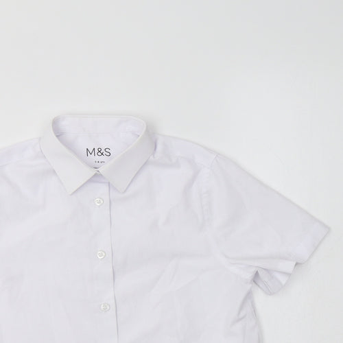 M&S Boys White  Polyester Basic Button-Up Size 7-8 Years Collared  - School Wear