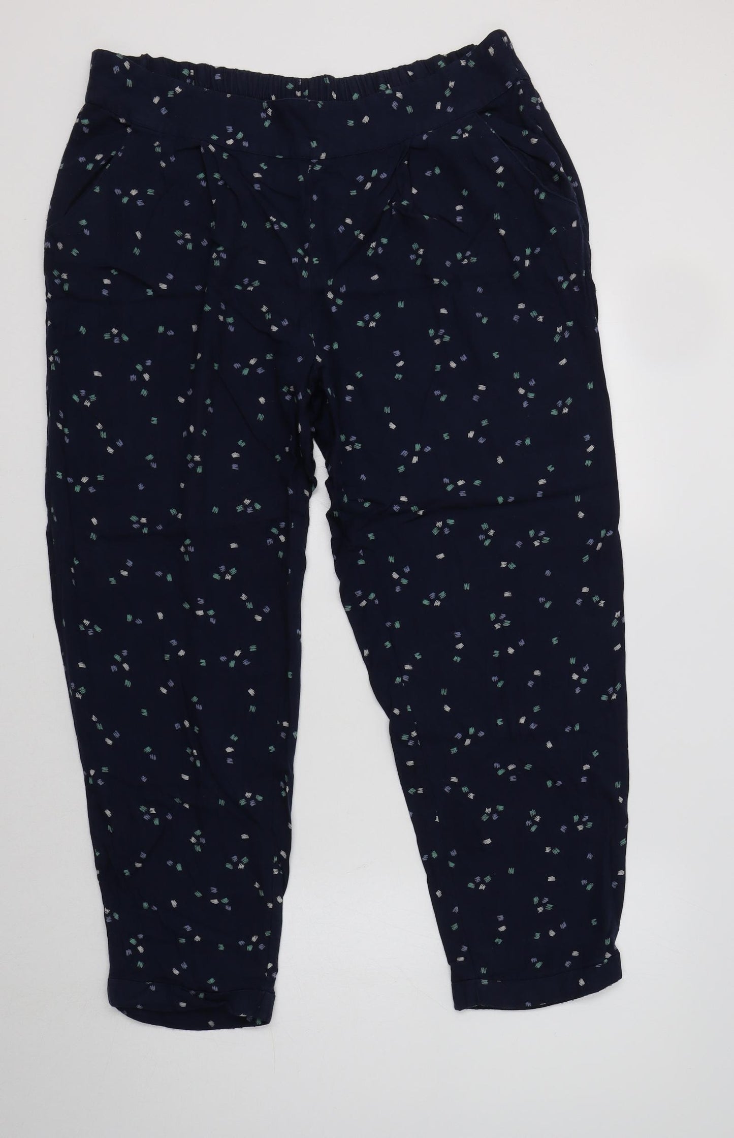 Monsoon Womens Blue Geometric Viscose Trousers  Size 14 L27 in Regular