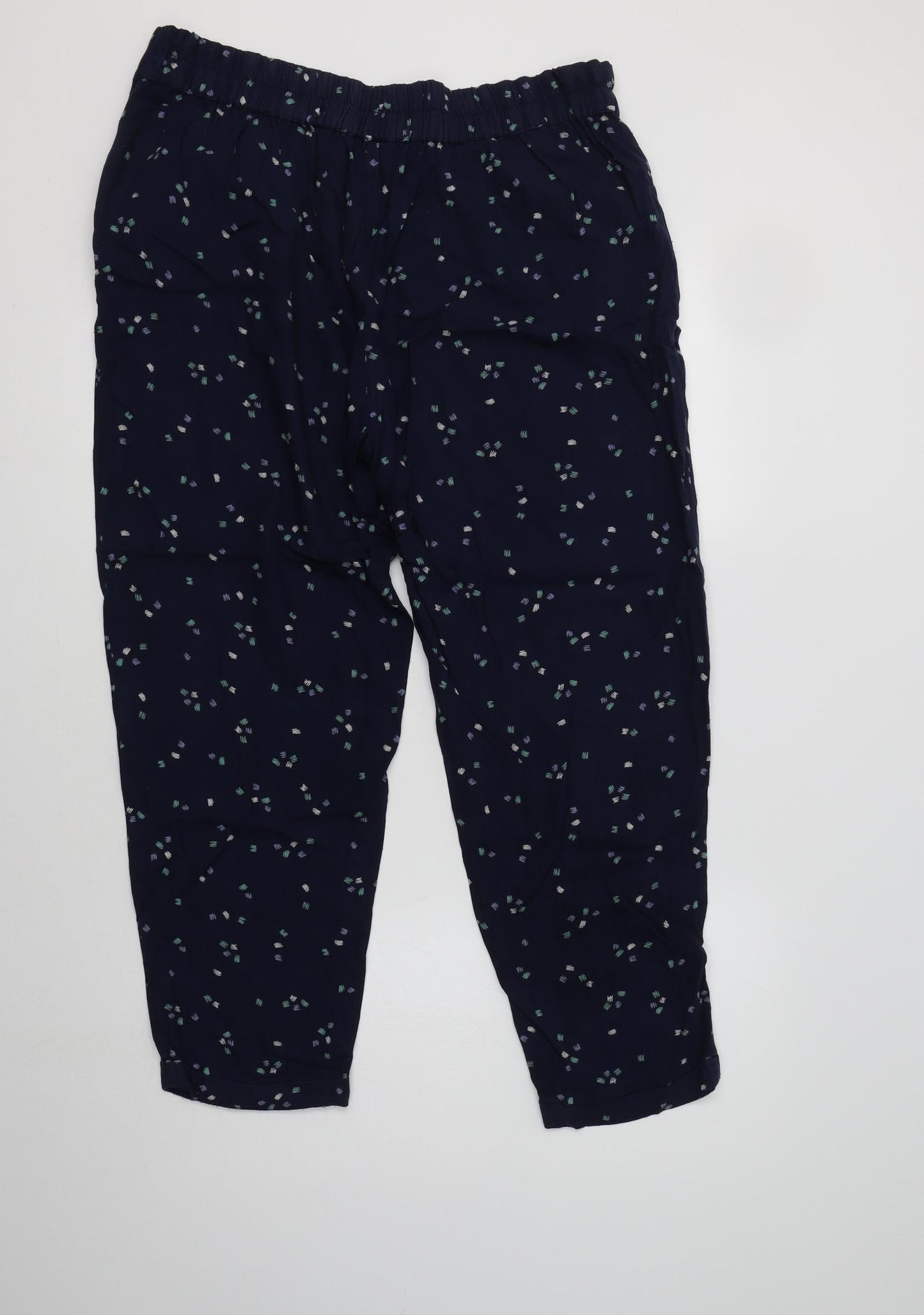 Monsoon Womens Blue Geometric Viscose Trousers  Size 14 L27 in Regular