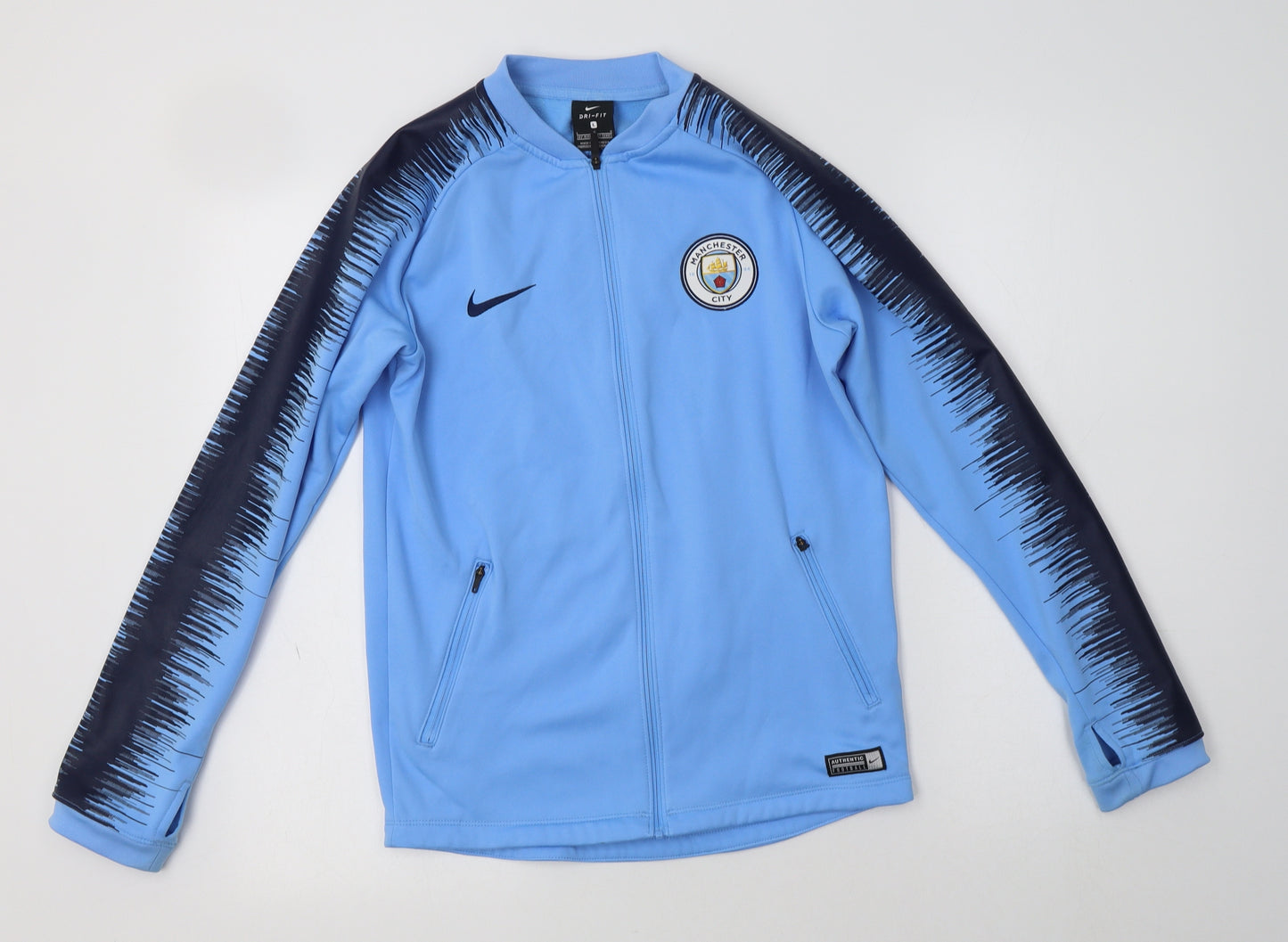 Nike Boys Blue Geometric Polyester Full Zip Sweatshirt Size 12-13 Years   - Manchester City