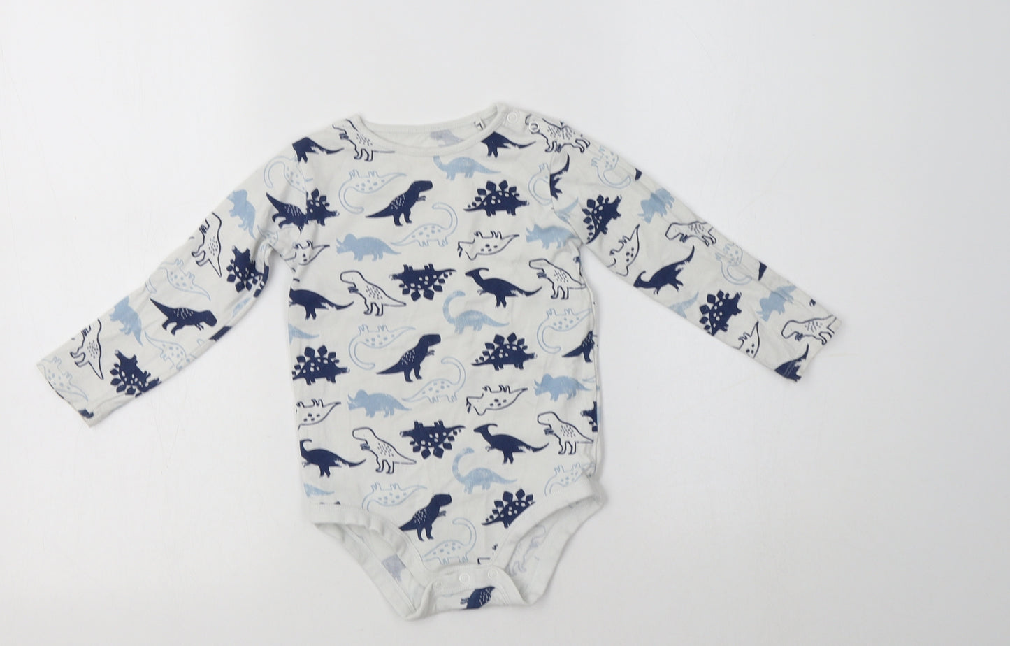 TU Baby White Geometric Cotton Romper One-Piece Size 18-24 Months   - Dinosaurs