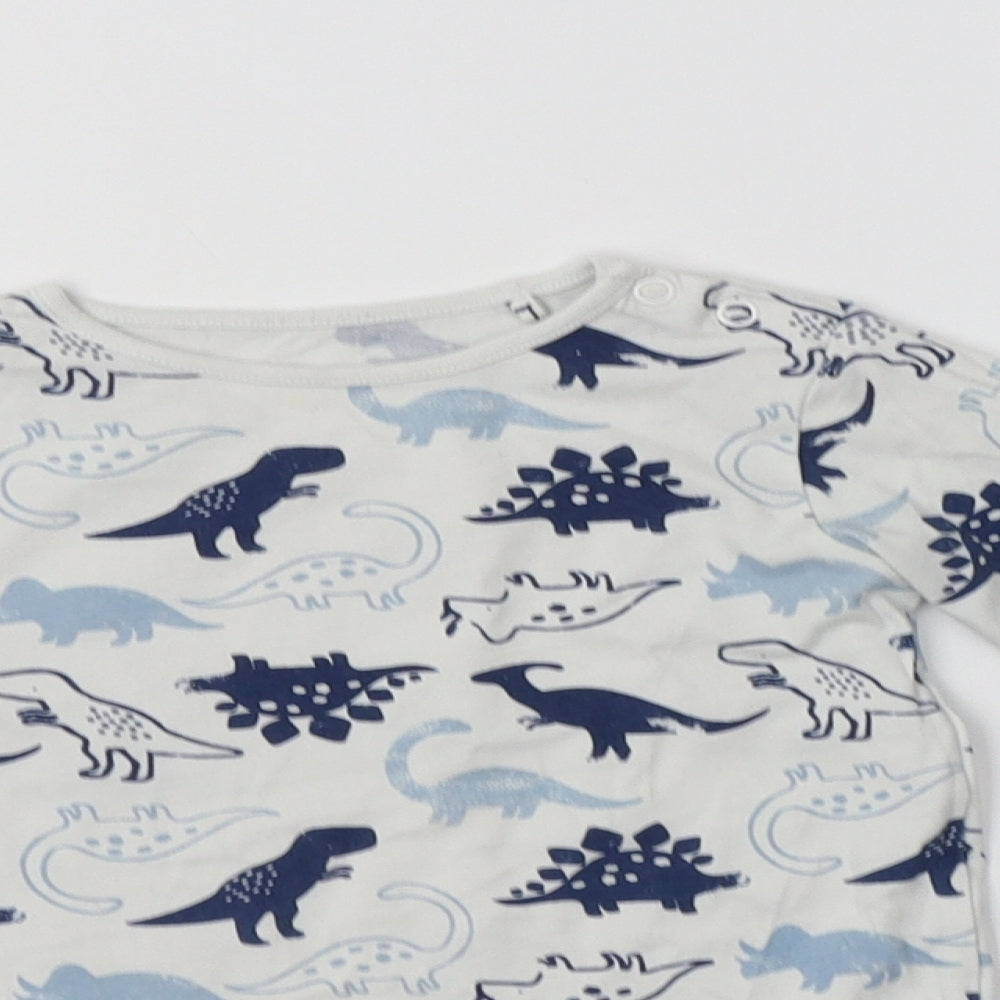 TU Baby White Geometric Cotton Romper One-Piece Size 18-24 Months   - Dinosaurs