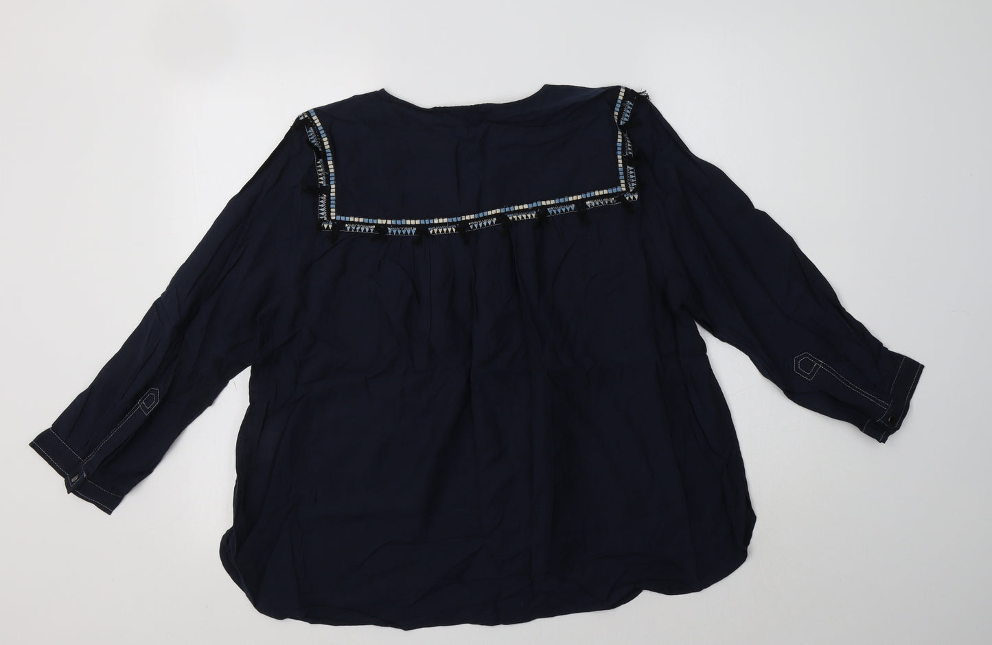 Hush Womens Blue Geometric Cotton Basic Blouse Size 12 Round Neck