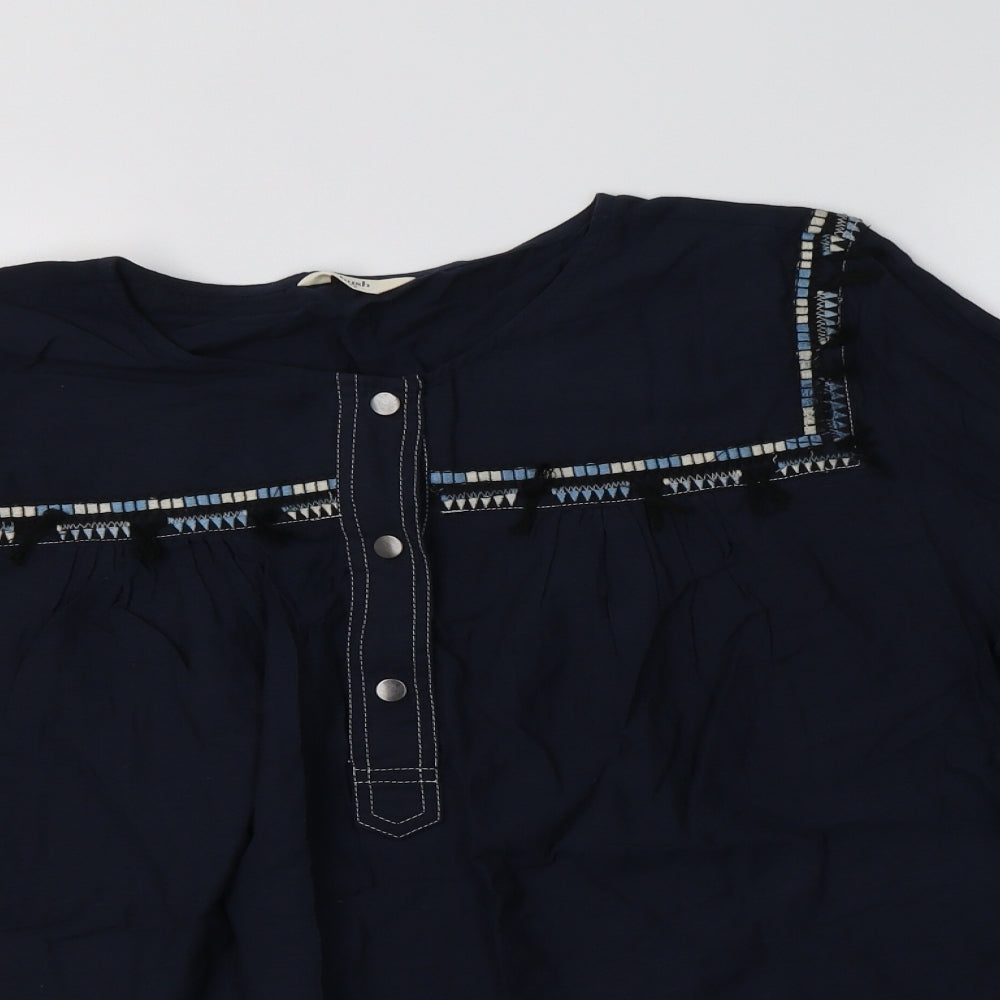 Hush Womens Blue Geometric Cotton Basic Blouse Size 12 Round Neck