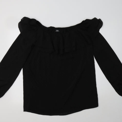 Wallis Womens Black Polka Dot Polyester Basic Blouse Size 12 Round Neck