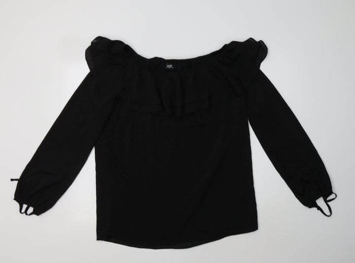 Wallis Womens Black Polka Dot Polyester Basic Blouse Size 12 Round Neck