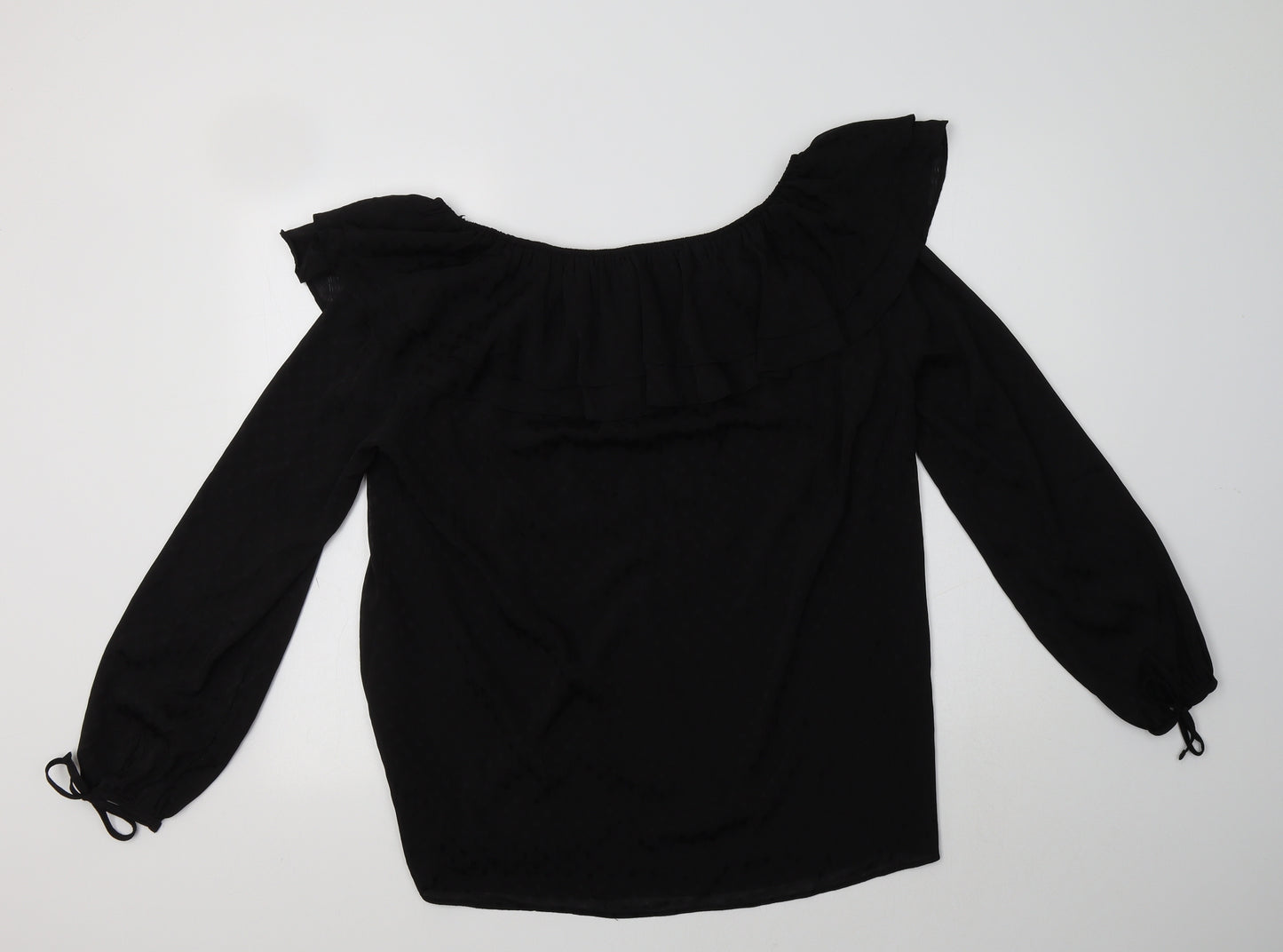 Wallis Womens Black Polka Dot Polyester Basic Blouse Size 12 Round Neck